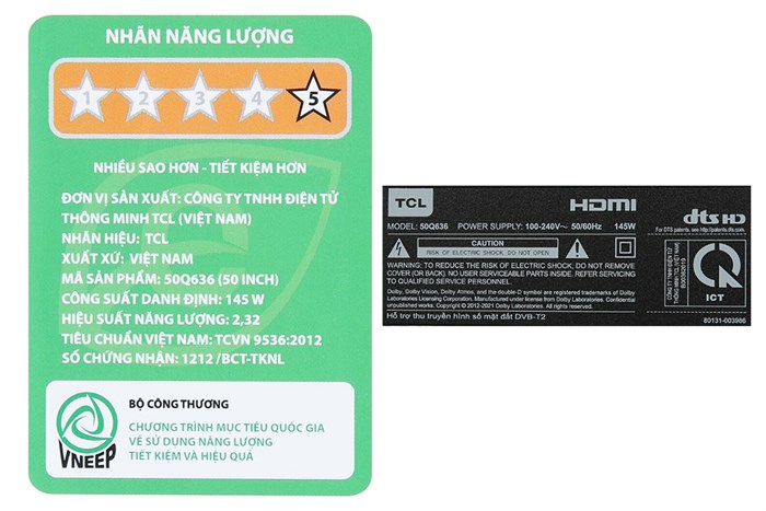 Google Tivi QLED TCL 4K 50 inch 50Q636 Màu Đen