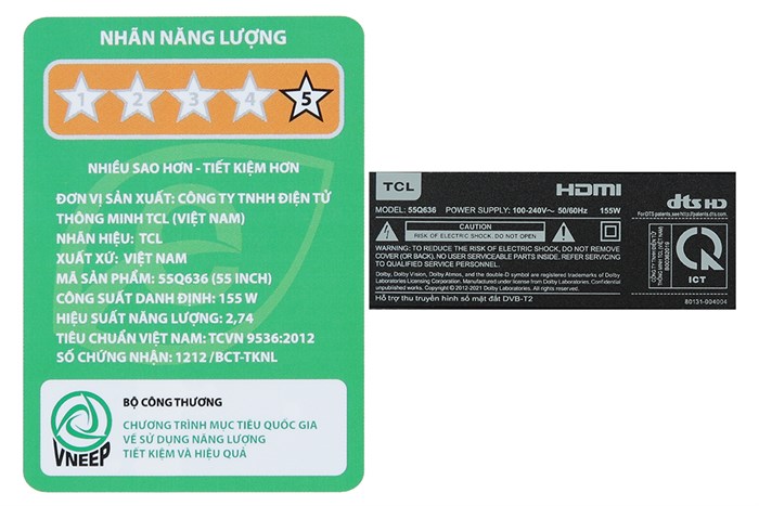 Google Tivi QLED TCL 4K 55 inch 55Q636 Màu Đen