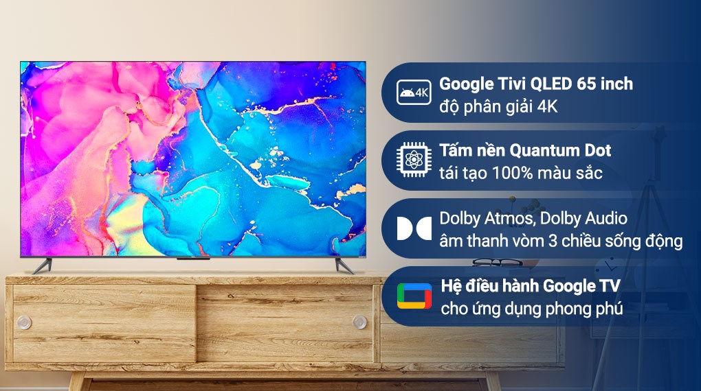 Google Tivi QLED TCL 4K 65 inch 65Q636 - giá tốt, có trả góp