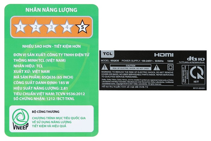 Google Tivi QLED TCL 4K 65 inch 65Q636 Màu Đen