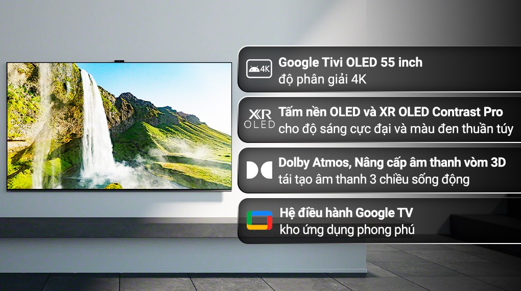 Trải nghiệm hình ảnh siêu nét với Google Tivi OLED Sony 4K 55 inch! Màn hình lớn và công nghệ tiên tiến sẽ mang đến cho bạn trải nghiệm xem phim tuyệt vời nhất. Hãy tận hưởng cảm giác như đang đứng sát với các diễn viên trong phim!