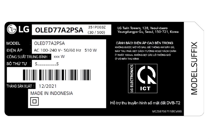 Smart Tivi OLED LG 4K 77 inch 77C2PSA Màu Đen