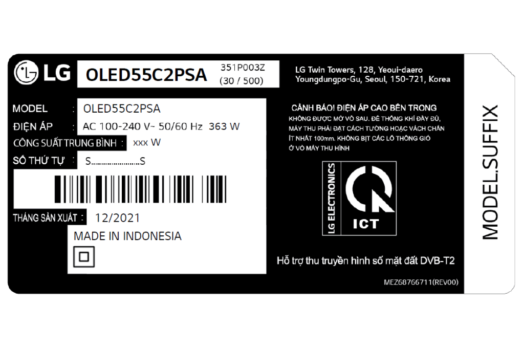 Smart Tivi OLED LG 4K 55 inch 55C2PSA Màu Đen