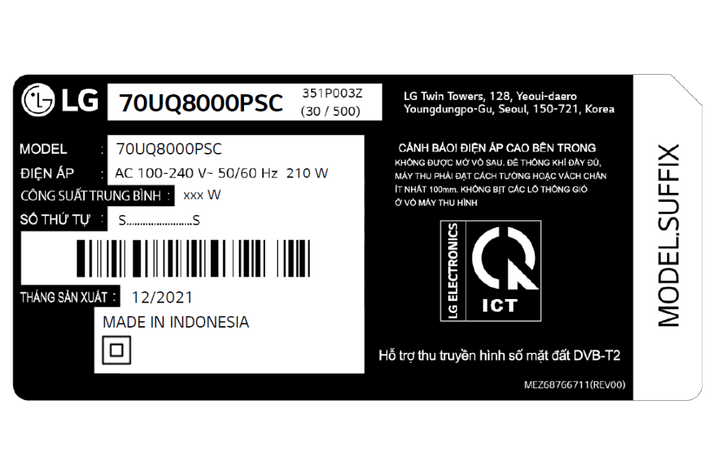Smart Tivi LG 4K 70 inch 70UQ8000PSC Màu Đen