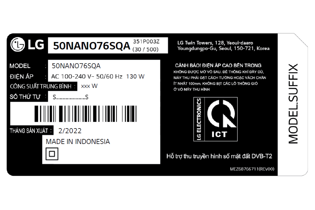 Smart Tivi NanoCell LG 4K 50 inch 50NANO76SQA Màu Đen
