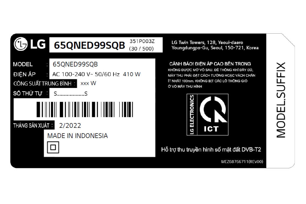 Smart Tivi QNED LG 8K 65 inch 65QNED99SQB Màu Đen