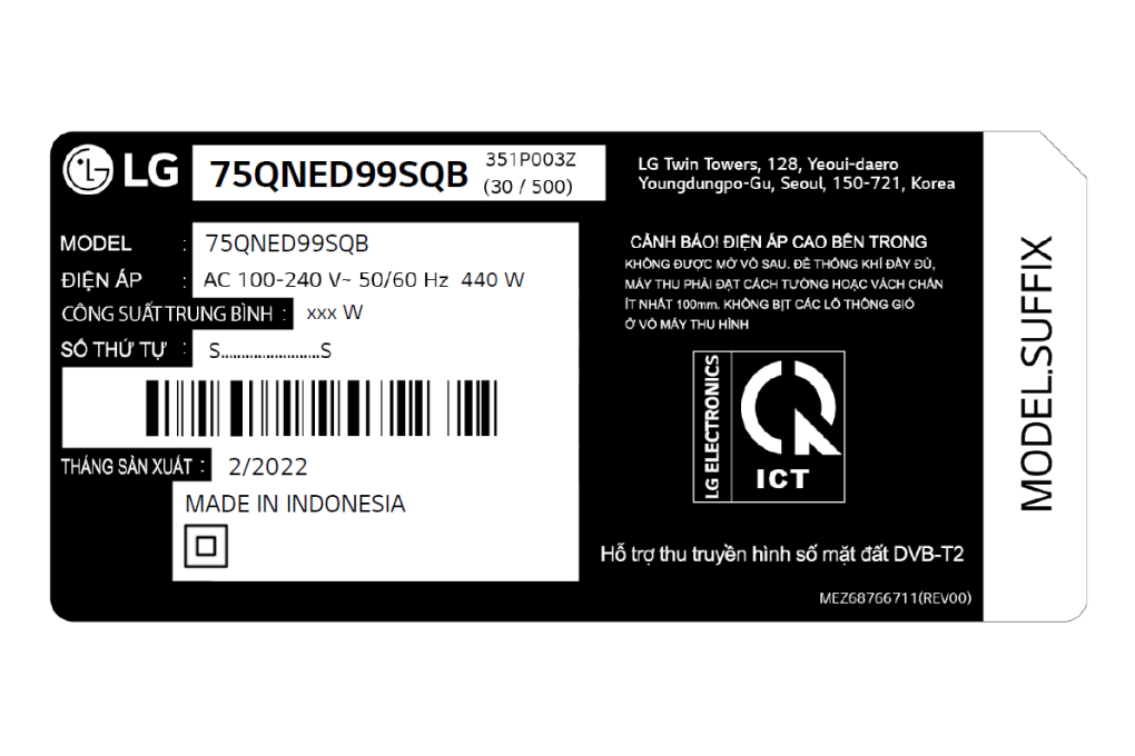 Smart Tivi QNED LG AI 8K 75 inch 75QNED99SQB Màu Đen