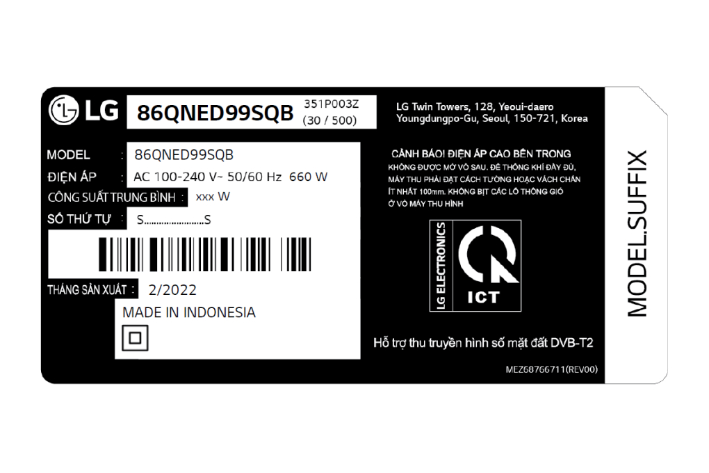 Smart Tivi QNED LG 8K 86 inch 86QNED99SQB Màu Đen
