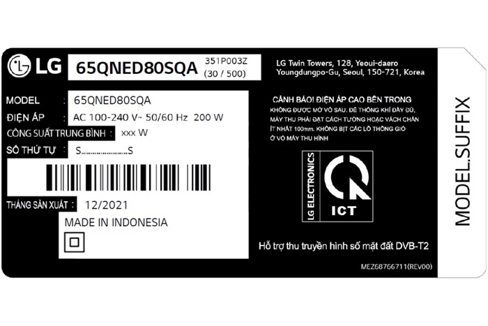 Smart Tivi QNED LG 4K 65 inch 65QNED80SQA Màu Đen