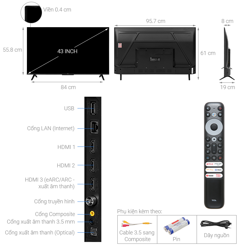 Google Tivi TCL 4K 43 inch 43P635