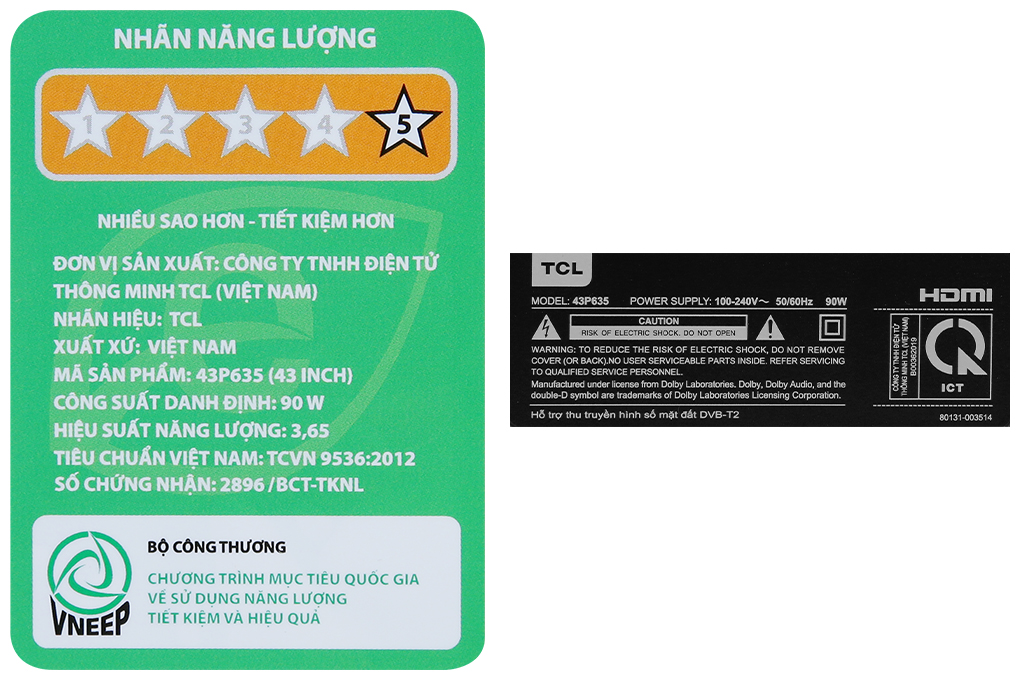 Google Tivi TCL 4K 43 inch 43P635 Màu Đen