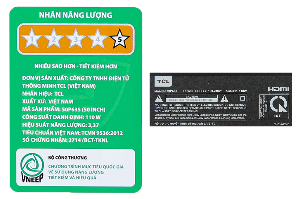Google Tivi TCL 4K 50 inch 50P635 Màu Đen