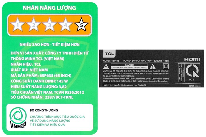 Google Tivi TCL 4K 65 inch 65P635 Màu Đen