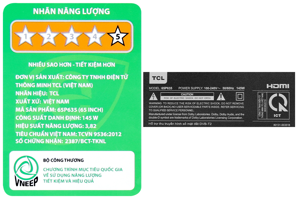 Google Tivi TCL 4K 65 inch 65P635 Màu Đen