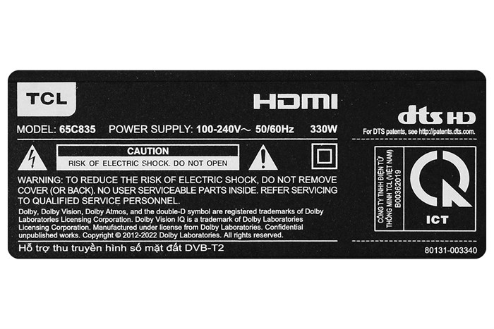 Google Tivi Mini LED TCL 4K 65 inch 65C835 Màu Đen
