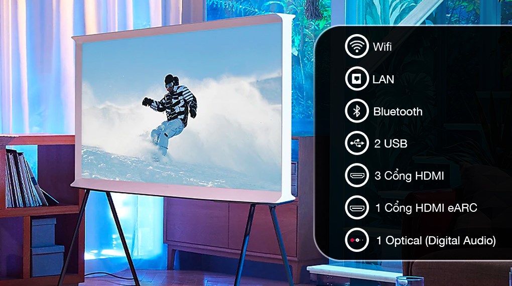 Smart Tivi Kiểu Chữ I Có Chân The Serif QLED Samsung 4K 55 inch QA55LS01BP