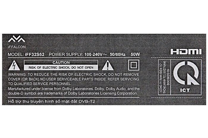 Android Tivi iFFALCON 32 inch 32S52 Màu Đen