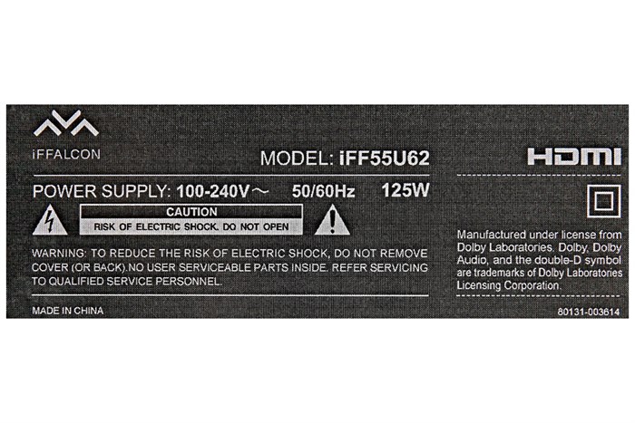 Google Tivi iFFALCON 4K 55 inch 55U62 Màu Đen