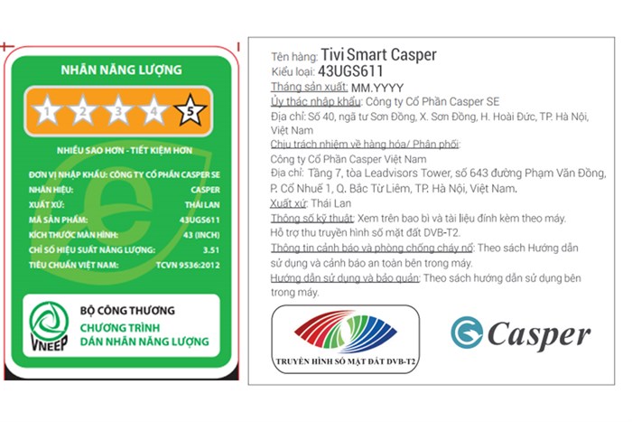 Google Tivi Casper 4K 43 inch 43UGS611 Màu Đen