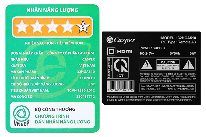 Android Tivi Casper 32 inch 32HGA510 Màu Đen