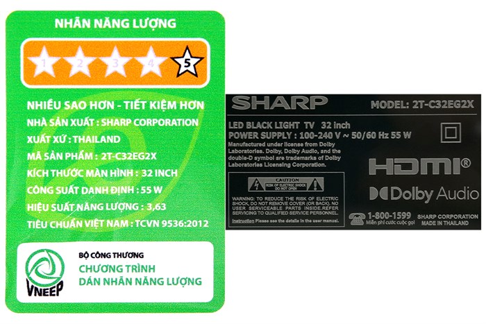 Android Tivi Sharp 32 inch 2T-C32EG2X Màu Đen