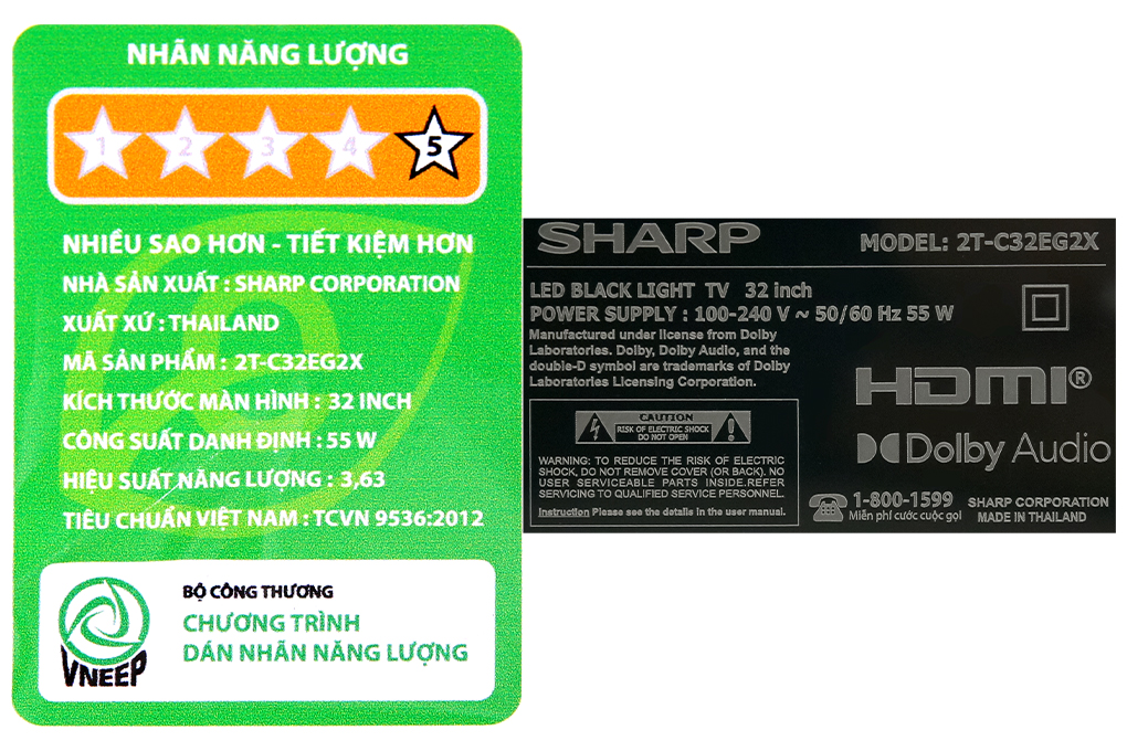 Android Tivi Sharp 32 inch 2T-C32EG2X Màu Đen