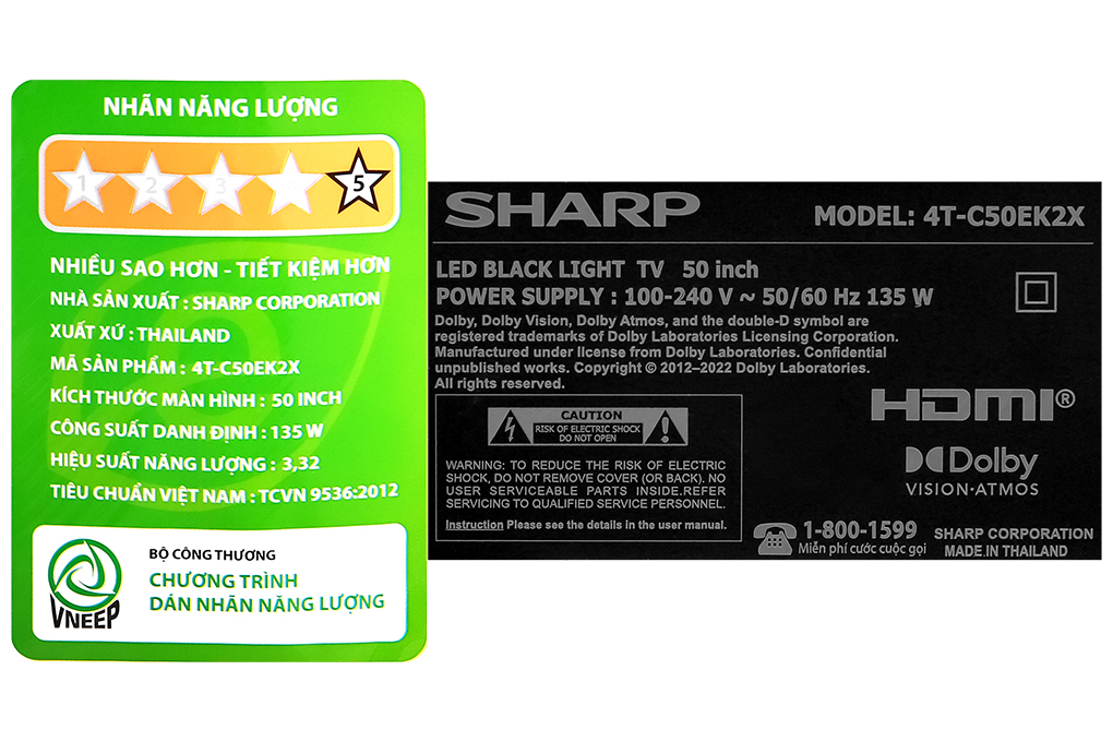 Android Tivi Sharp 4K 50 inch 4T-C50EK2X Màu Đen