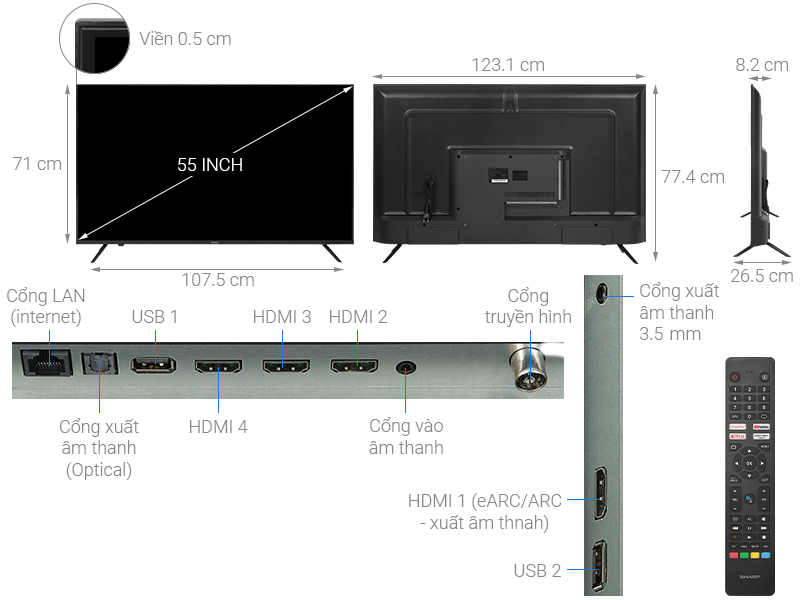 Android Tivi Sharp 4K 55 inch 4T-C55EK2X