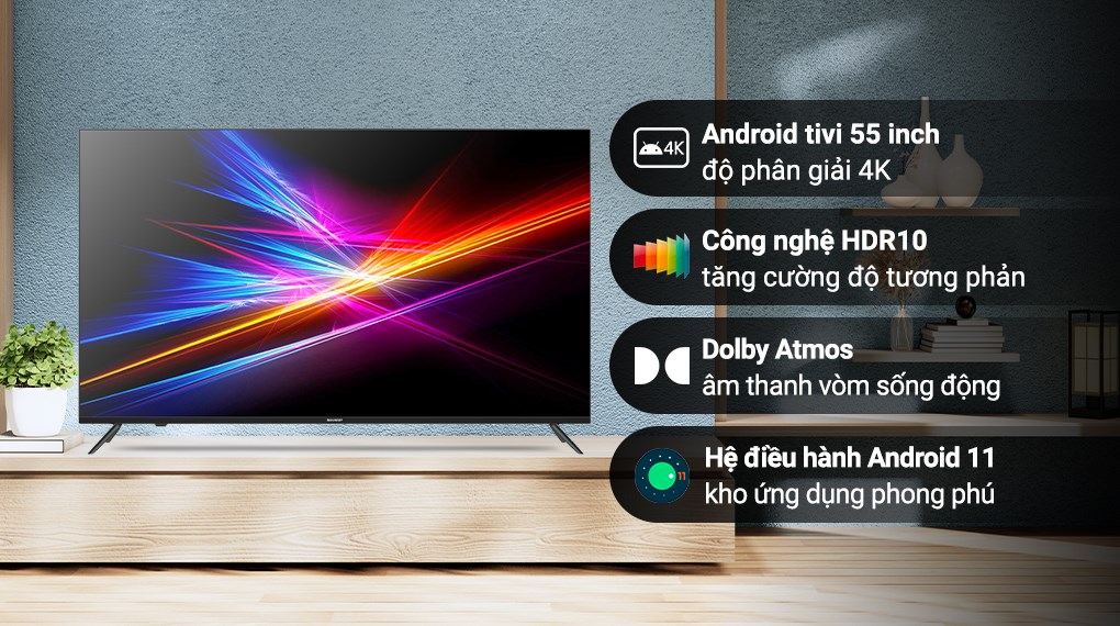Android Tivi Sharp 4K 55 Inch 4T-C55Ek2X - Giá Tốt, Có Trả Góp