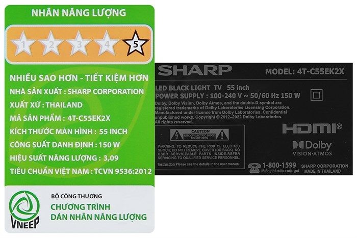 Android Tivi Sharp 4K 55 inch 4T-C55EK2X Màu Đen