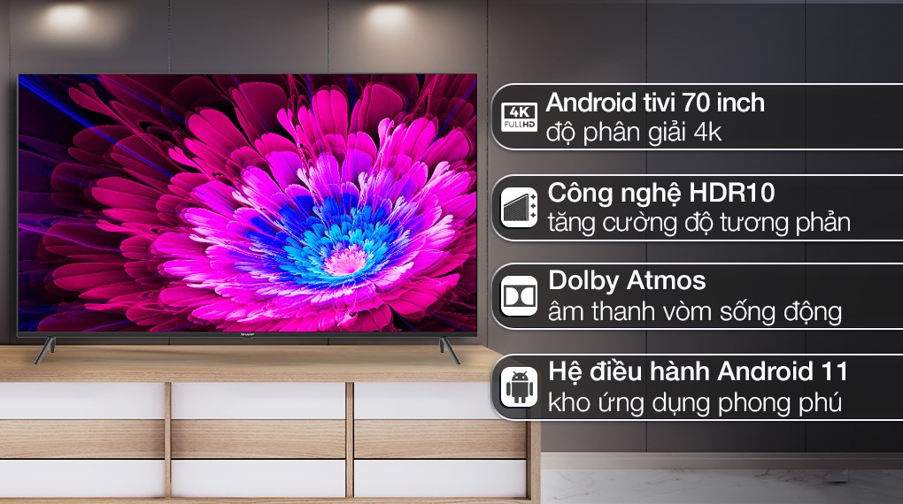Android Tivi Sharp 4K 70 inch 4T-C70EK2X
