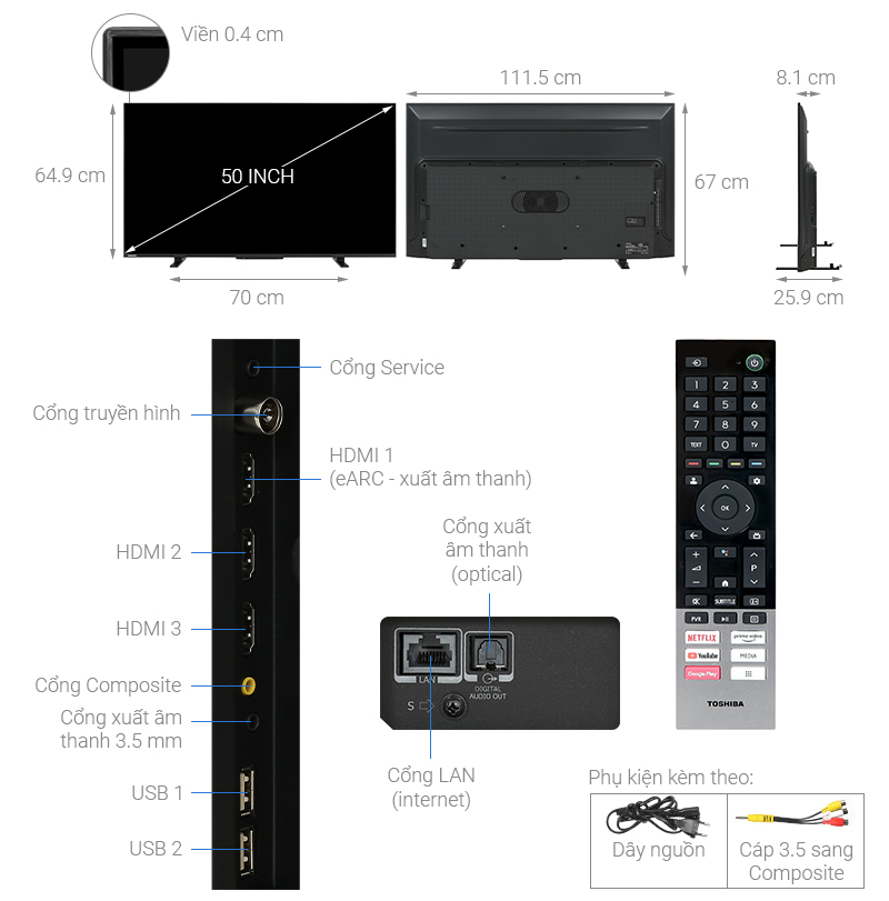 Google Tivi QLED Toshiba 4K 50 inch 50M550LP