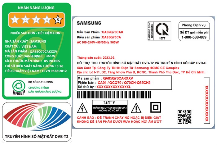 Smart Tivi QLED 4K 85 inch Samsung QA85Q70C Màu Đen