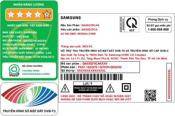 Smart Tivi QLED 4K 55 inch Samsung QA55Q70C Màu Đen