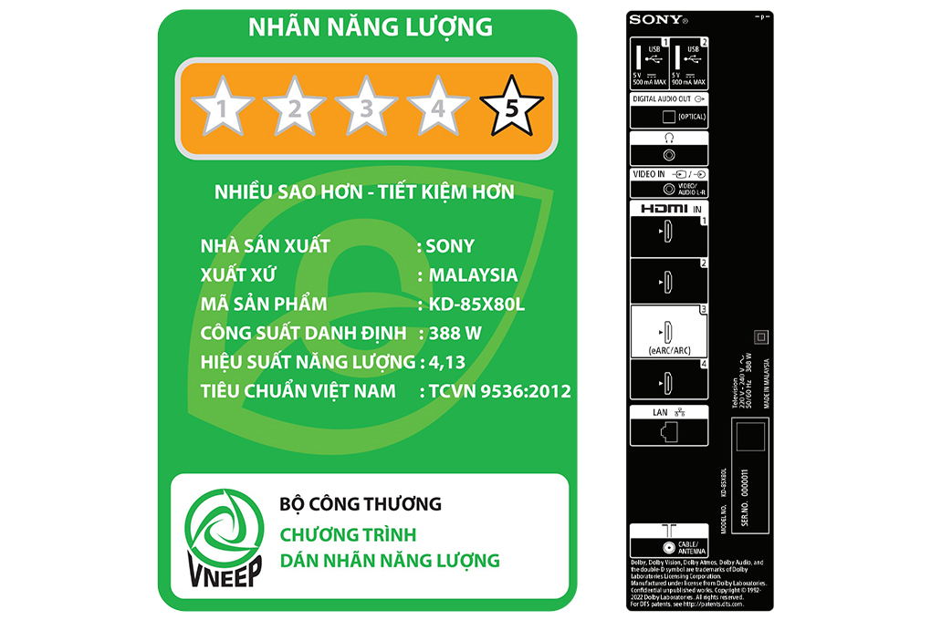 Google Tivi Sony 4K 85 inch KD-85X80L Màu Đen