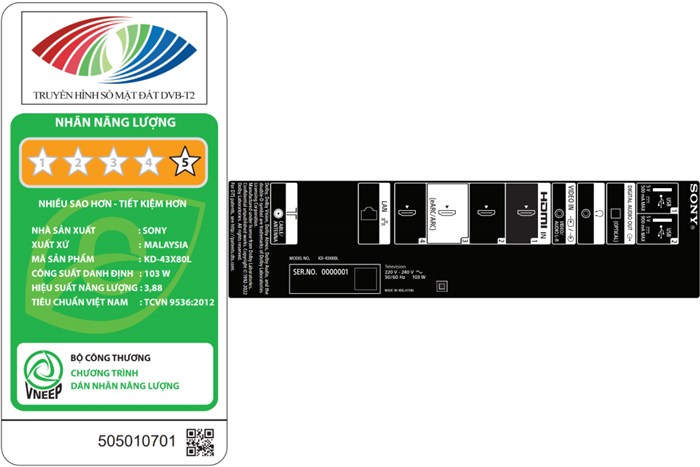 Google Tivi Sony 4K 43 inch KD-43X80L Màu Đen