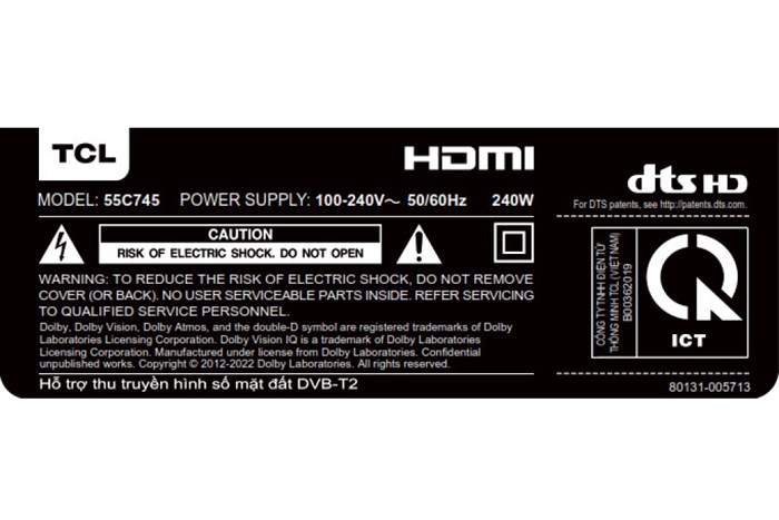 Google Tivi QLED TCL 4K 55 inch 55C745 Màu Đen