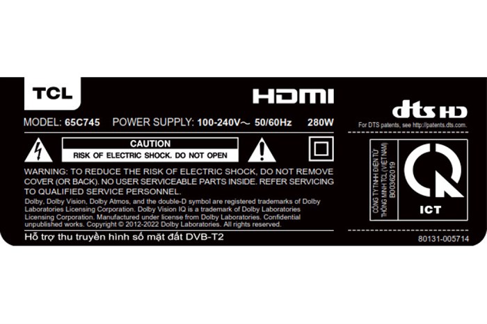 Google Tivi QLED TCL 4K 65 inch 65C745 Màu Đen