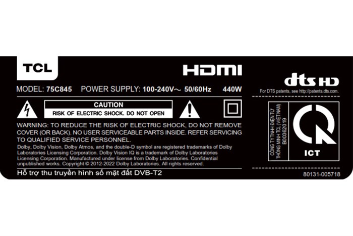 Google Tivi QD-Mini LED TCL AI 4K 75 inch 75C845 Màu Đen