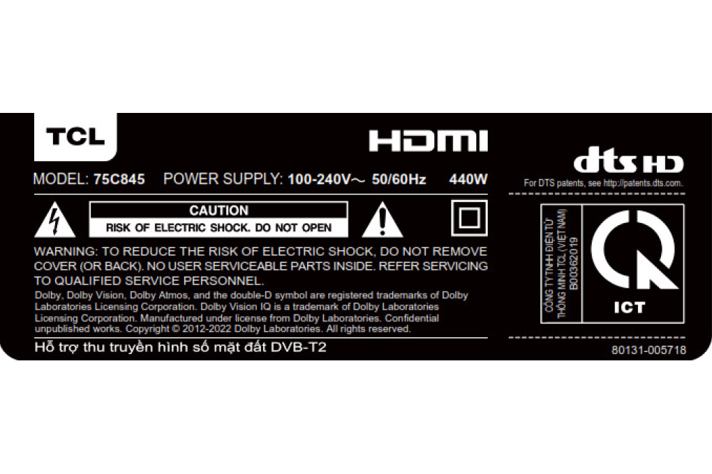 Google Tivi QD-Mini LED TCL AI 4K 75 inch 75C845 Màu Đen