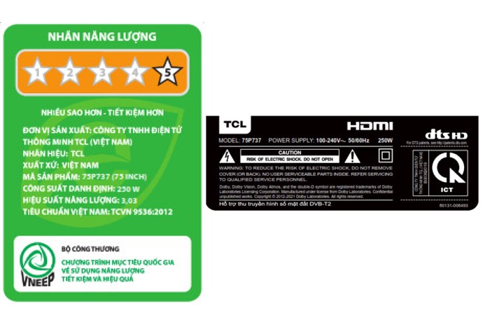 Google Tivi TCL 4K 75 inch 75P737 Màu Đen