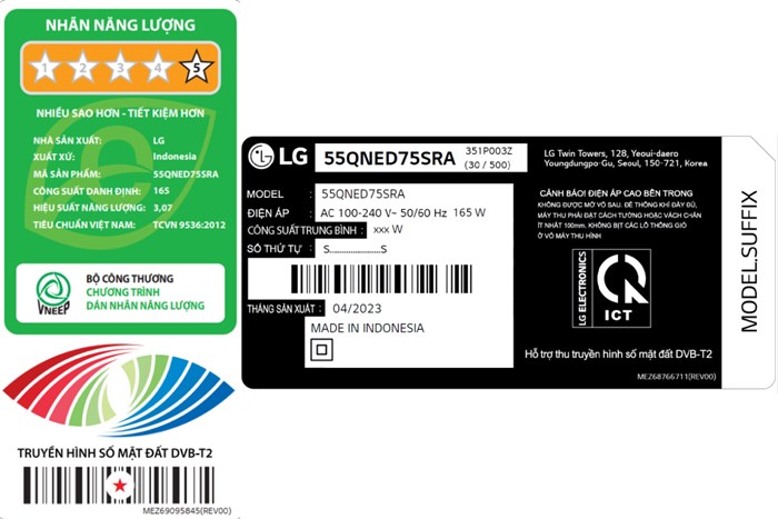 Smart Tivi QNED LG 4K 55 inch 55QNED75SRA Màu Đen