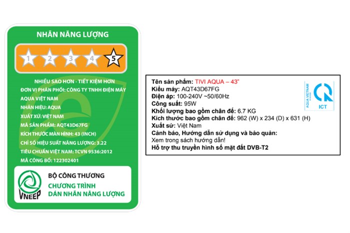 Android Tivi Aqua 43 inch AQT43D67FG Màu Đen