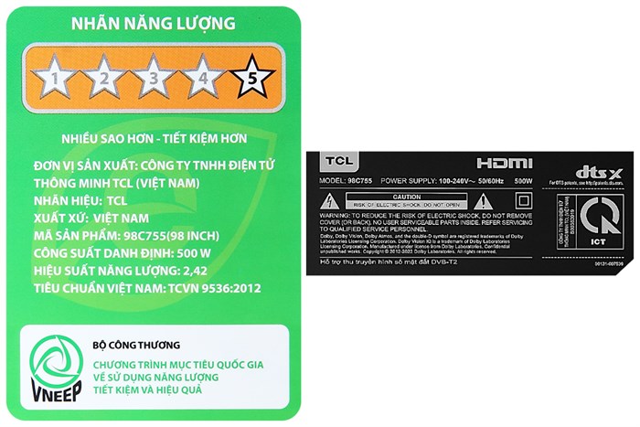 Google TV QD-Mini LED TCL 4K 98 inch 98C755 Màu Đen