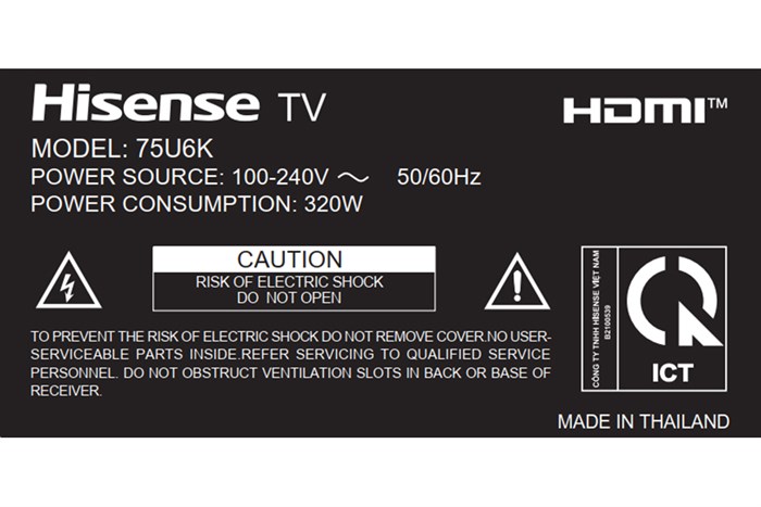 Smart Tivi ULED Hisense 4K 75 inch 75U6K Màu Đen