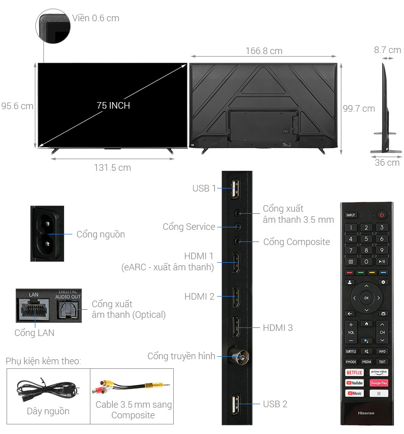 Google Tivi LED Hisense 4K 75 inch 75A6500K