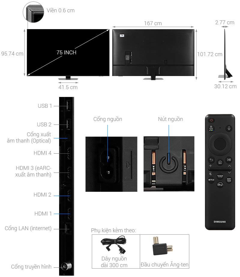 Smart Tivi Neo QLED Samsung 4K 75 inch QA75QN90D