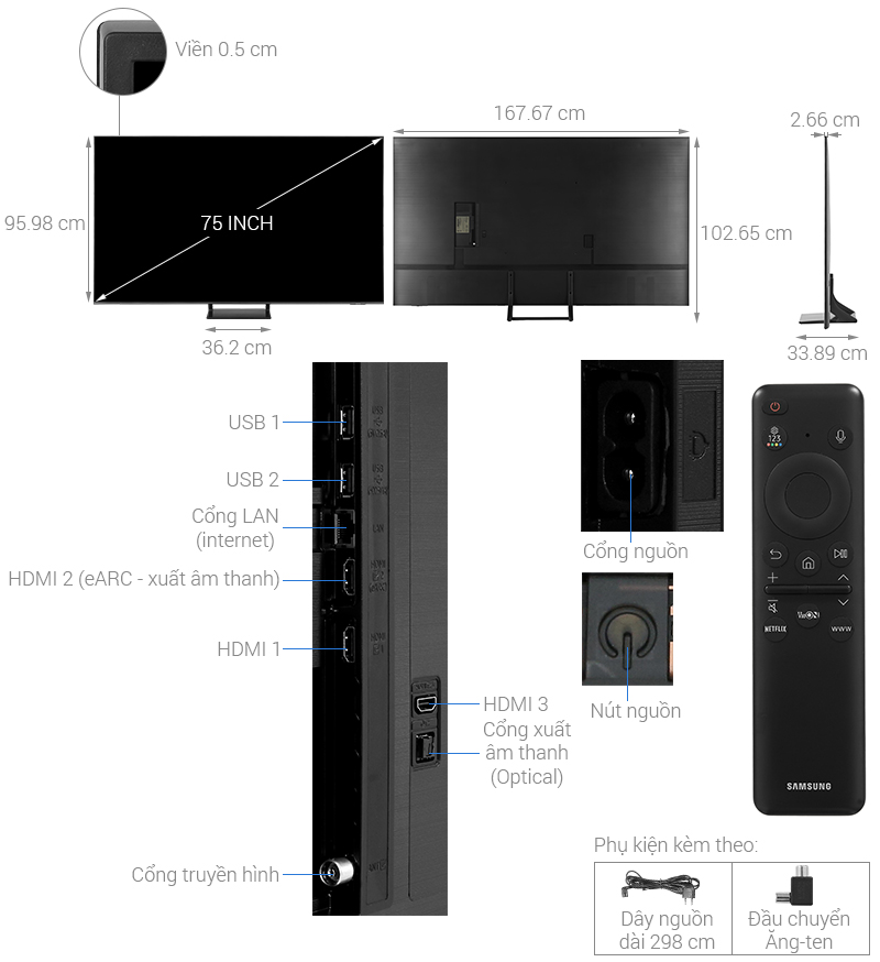 Smart Tivi QLED Samsung 4K 75 inch QA75Q65D