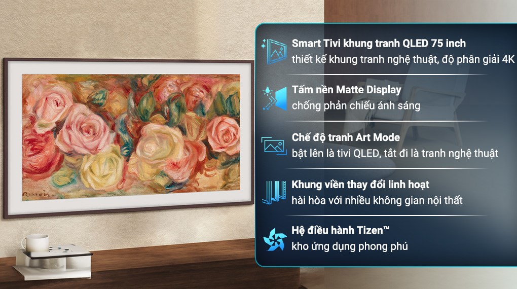Smart Tivi Khung Tranh The Frame QLED Samsung AI 4K 75 inch QA75LS03D