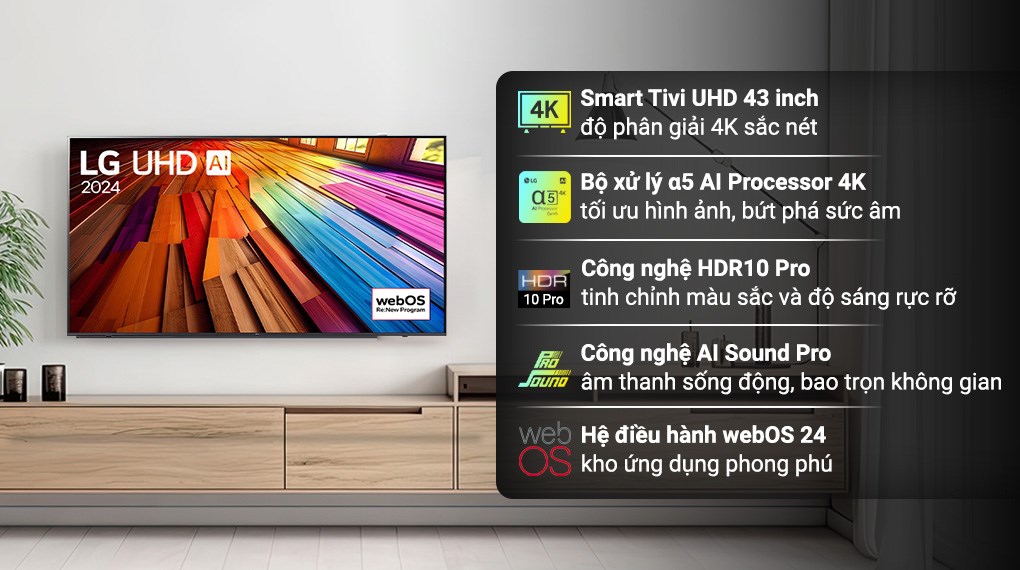 Smart Tivi LG AI 4K 43 inch 43UT8050PSB